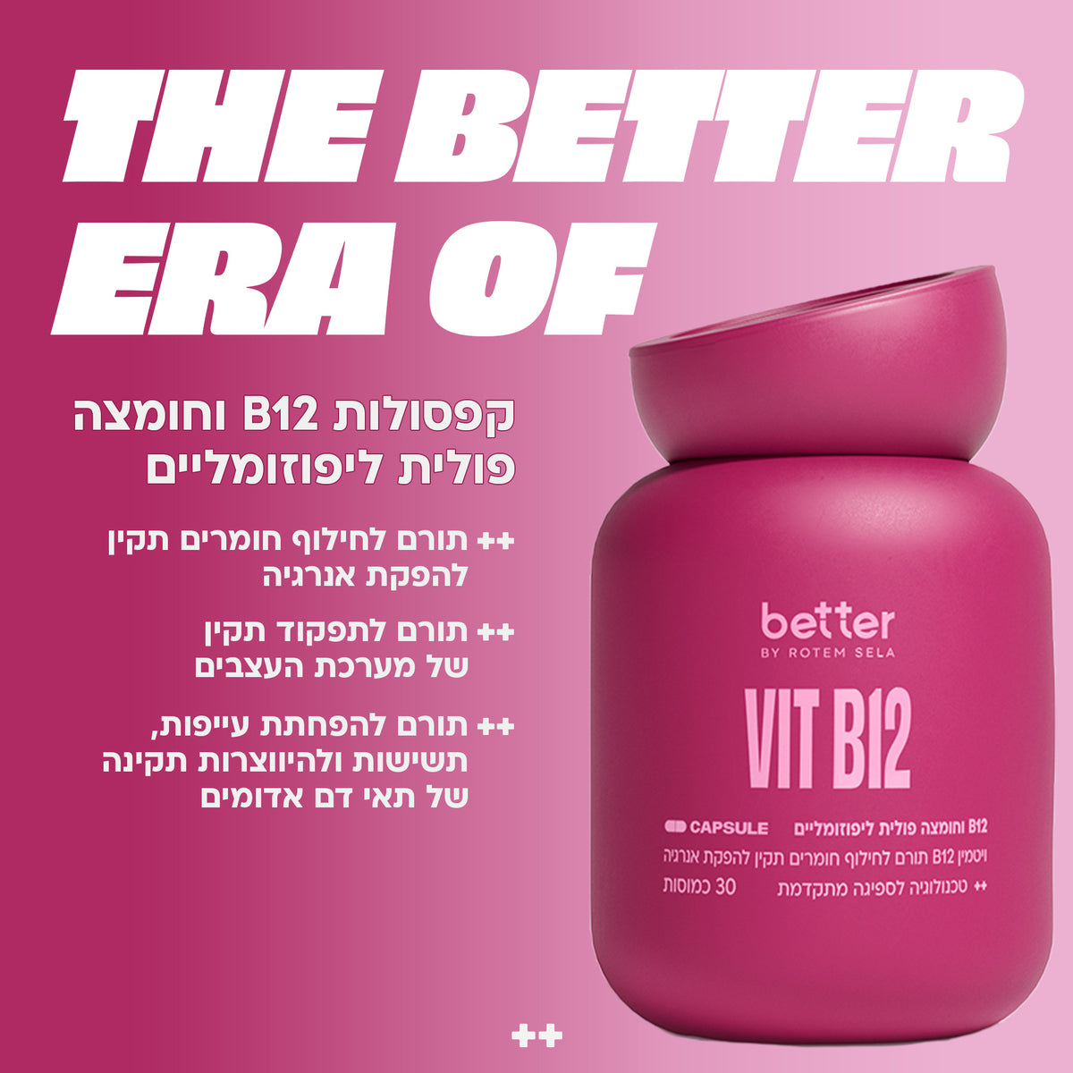 קפסולות ויטמין B12 וחומצה פולית של better מבית רותם סלע – יתרונות לאנרגיה ולמערכת העצבים