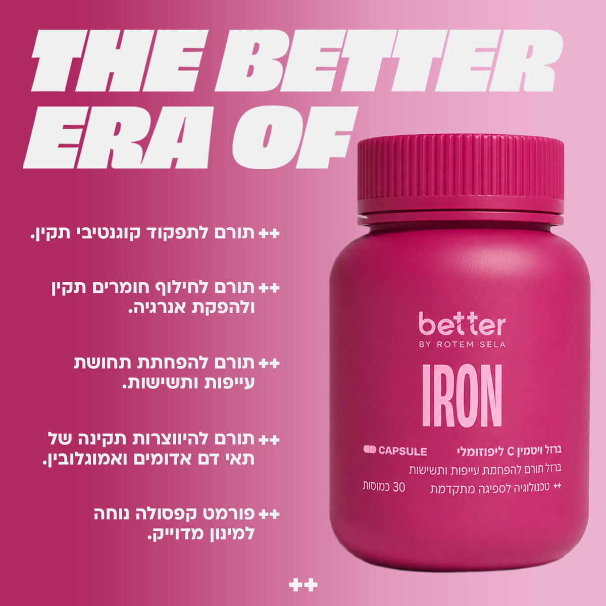 קפסולות ברזל וויטמין C של better מבית רותם סלע – יתרונות לאנרגיה ולתפקוד קוגניטיבי תקין