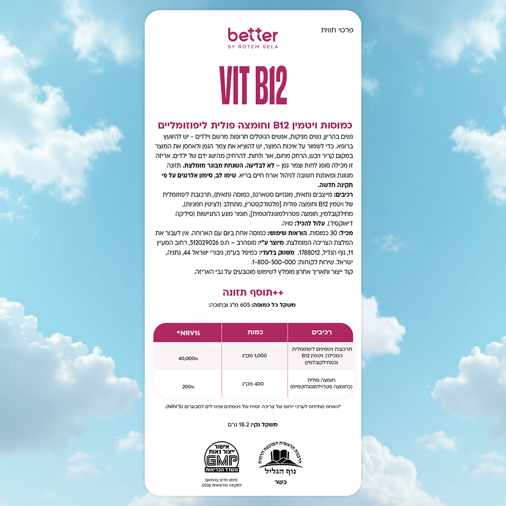 קפסולות ויטמין B12 וחומצה פולית – תווית המוצר והרכיבים